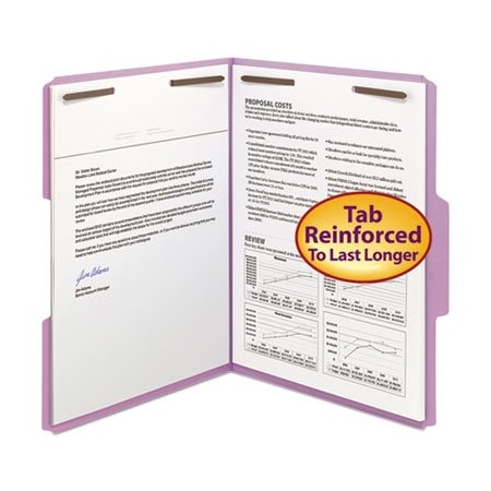 Smead Smead, TOP TAB COLORED 2-FASTENER FOLDERS, 1/3-CUT TABS, LETTER SIZE, LAVENDER, 50PK 12440